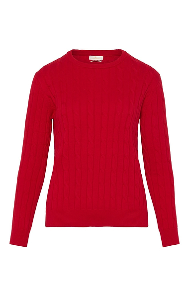 Ladies Cotton Cable Crew Neck