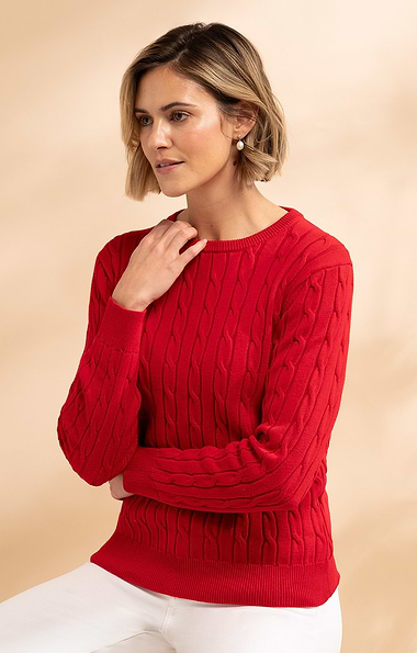 Ladies Cotton Cable Crew Neck