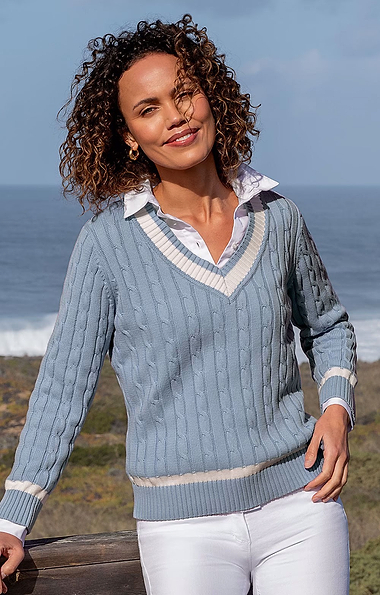 Ladies Cotton Cable Cricket Jumper