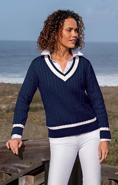 Ladies Cotton Cable Cricket Jumper