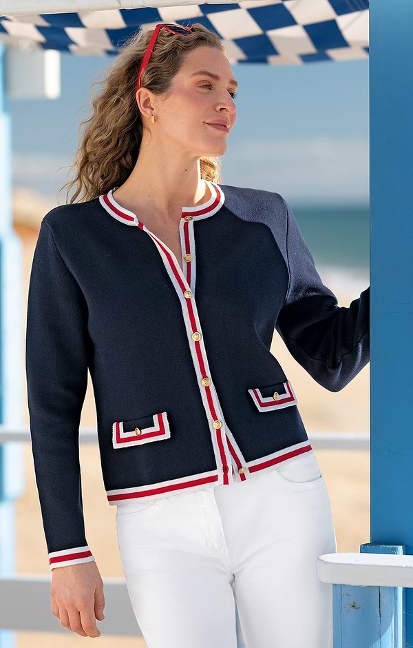 Ladies Henley Gold Button Knitted Jacket