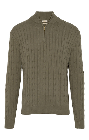 Men's Cotton Cable Knitted T-Zip Jumper