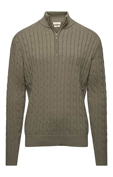 Men's Cotton Cable Knitted T-Zip Jumper