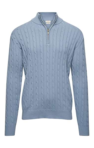Men's Cotton Cable Knitted T-Zip Jumper