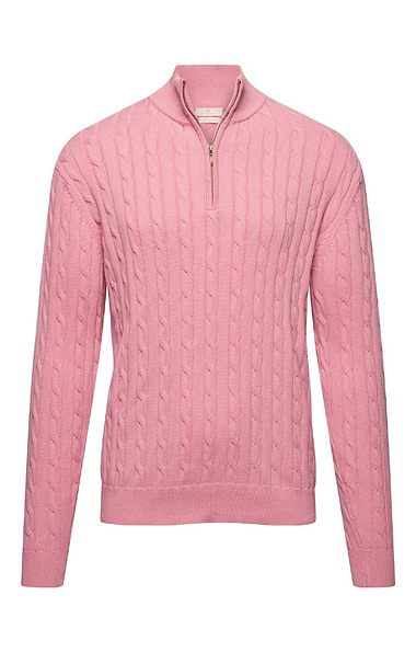 Men's Cotton Cable Knitted T-Zip Jumper