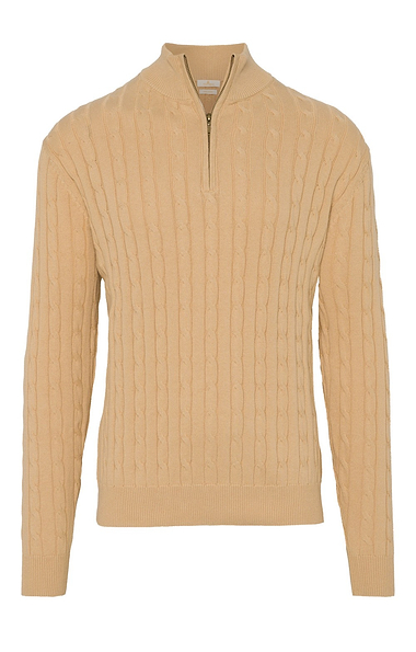 Men's Cotton Cable Knitted T-Zip Jumper