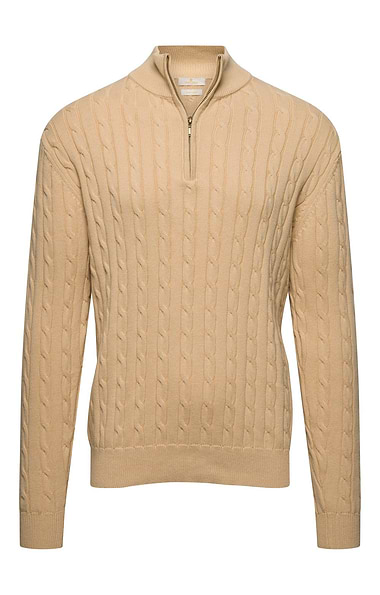 Men's Cotton Cable Knitted T-Zip Jumper