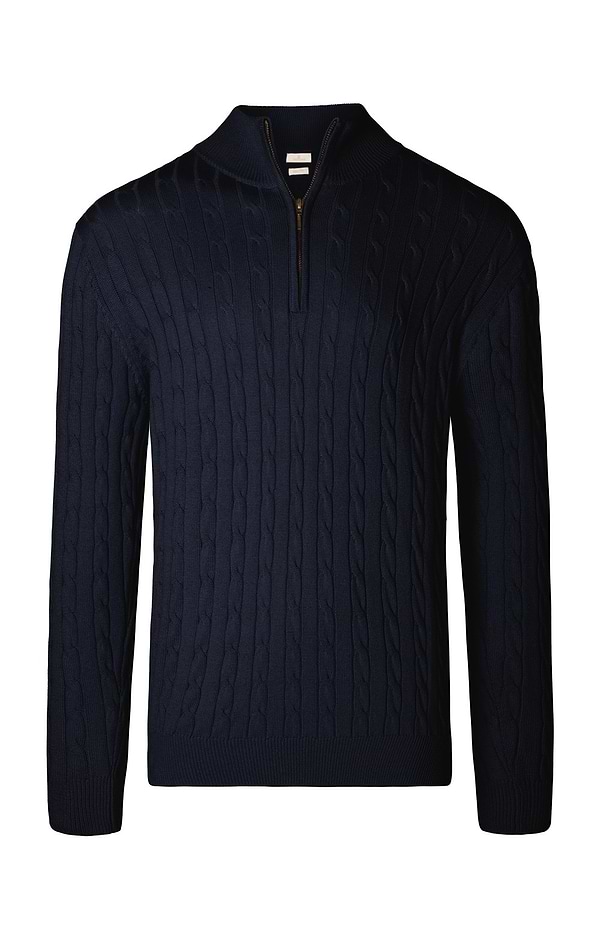 Men's Cotton Cable Knitted T-Zip Jumper