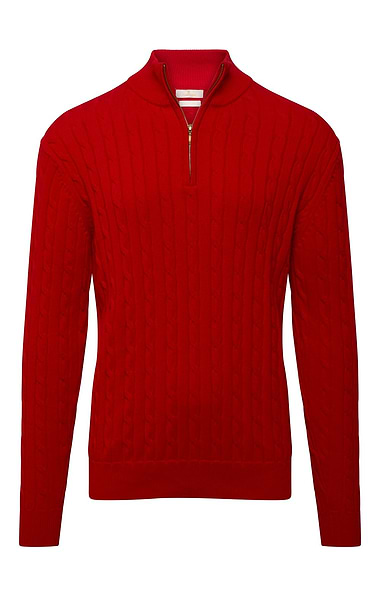 Men's Cotton Cable Knitted T-Zip Jumper