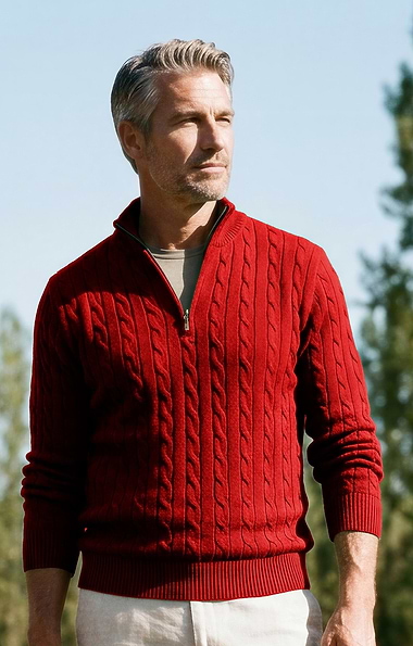 Men's Cotton Cable Knitted T-Zip Jumper