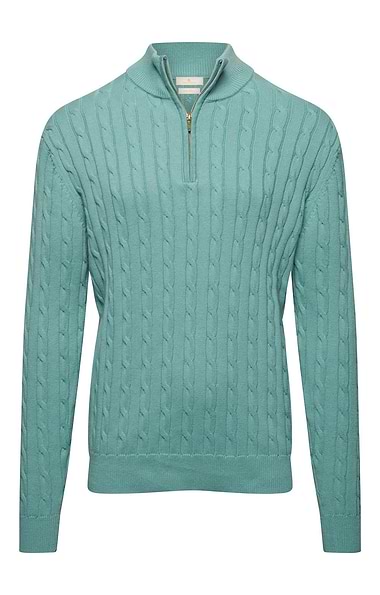 Men's Cotton Cable Knitted T-Zip Jumper