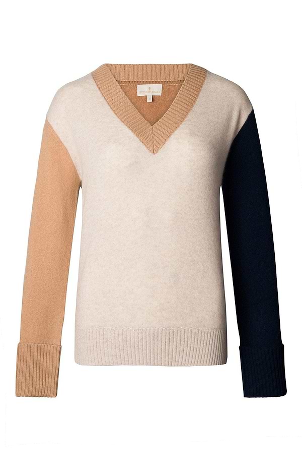 Ladies Brodie Cashmere Colour Block V Neck Jumper