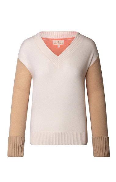 Ladies Brodie Cashmere Colour Block V Neck Jumper