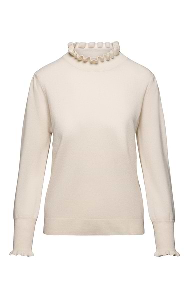 Ladies Merino & Cashmere Ruffle Neck Jumper
