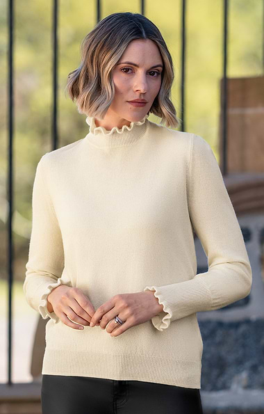 Ladies Merino & Cashmere Ruffle Neck Jumper