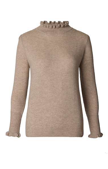 Ladies Merino & Cashmere Ruffle Neck Jumper