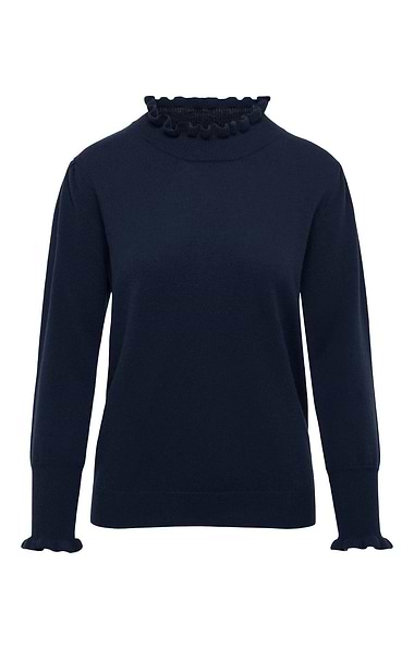 Ladies Merino & Cashmere Ruffle Neck Jumper