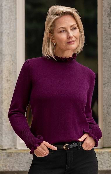 Ladies Merino & Cashmere Ruffle Neck Jumper