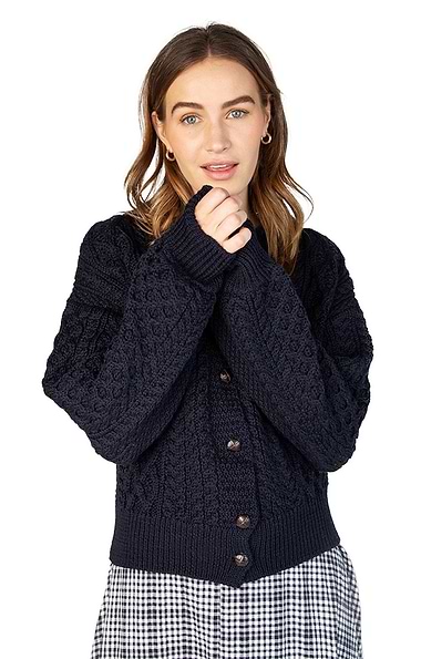 Ladies Clover Cropped Aran Cardigan
