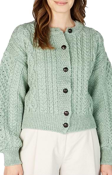 Ladies Clover Cropped Aran Cardigan