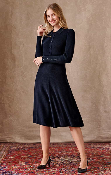 Ladies Merino Cashmere Shirt Neck Dress