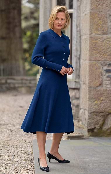 Ladies Merino Cashmere Shirt Neck Dress