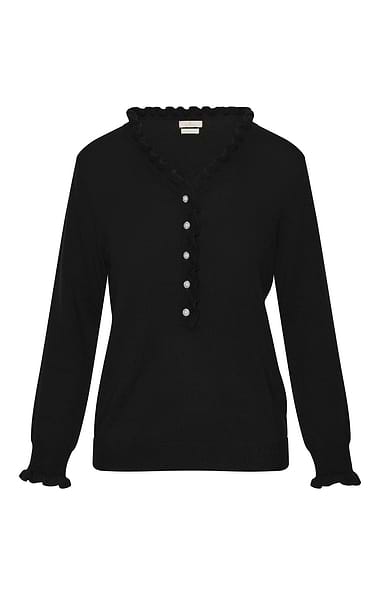 Ladies Merino & Cashmere Ruffle Feature Button Jumper