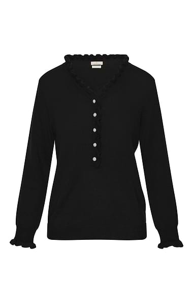 Ladies Merino & Cashmere Ruffle Feature Button Jumper