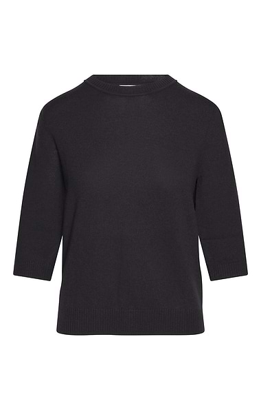 Ladies Merino-Cashmere Gathered Sleeve Crew Neck Jumper