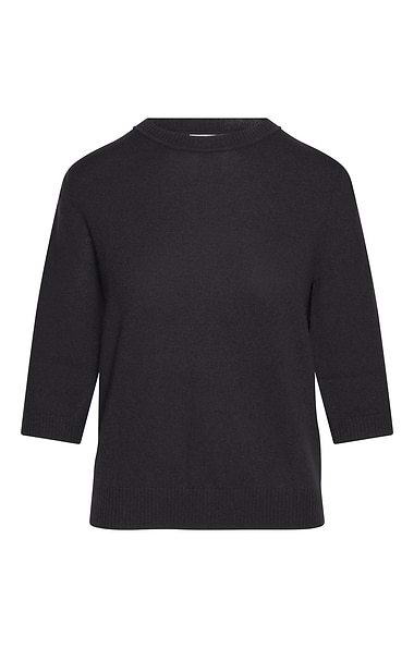 Ladies Merino-Cashmere Gathered Sleeve Crew Neck Jumper