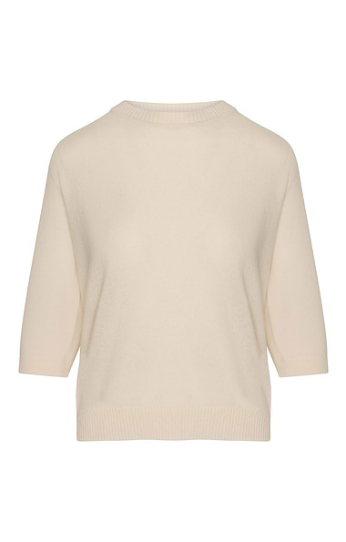 Ladies Merino-Cashmere Gathered Sleeve Crew Neck Jumper
