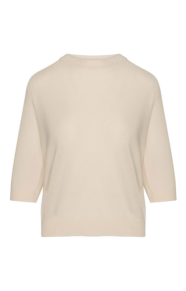 Ladies Merino-Cashmere Gathered Sleeve Crew Neck Jumper