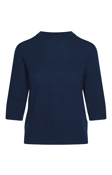 Ladies Merino-Cashmere Gathered Sleeve Crew Neck Jumper