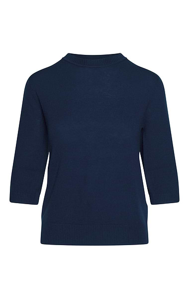 Ladies Merino-Cashmere Gathered Sleeve Crew Neck Jumper