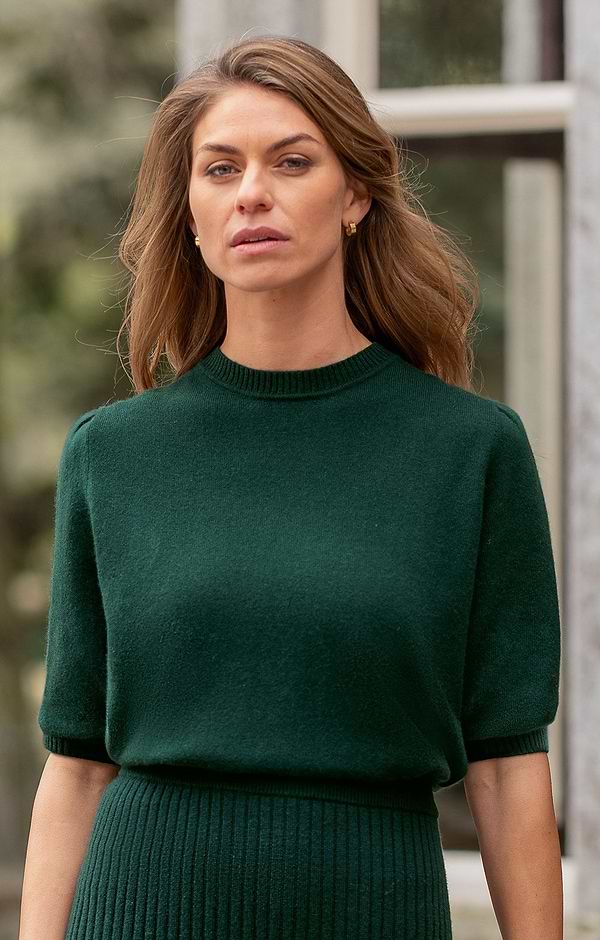 Ladies Merino-Cashmere Gathered Sleeve Crew Neck Jumper