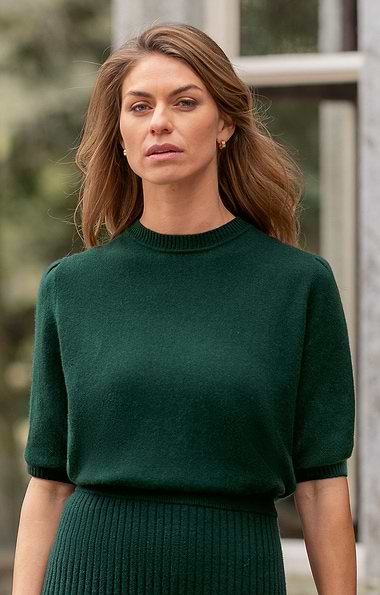 Ladies Merino-Cashmere Gathered Sleeve Crew Neck Jumper