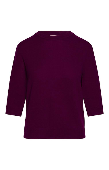 Ladies Merino-Cashmere Gathered Sleeve Crew Neck Jumper