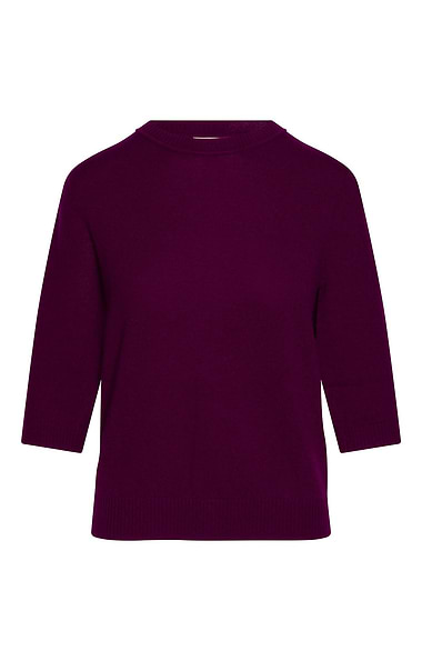 Ladies Merino-Cashmere Gathered Sleeve Crew Neck Jumper