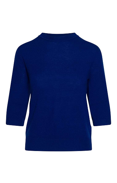 Ladies Merino-Cashmere Gathered Sleeve Crew Neck Jumper