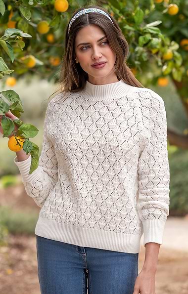 Ladies Cotton Pointelle Turtle Neck Jumper
