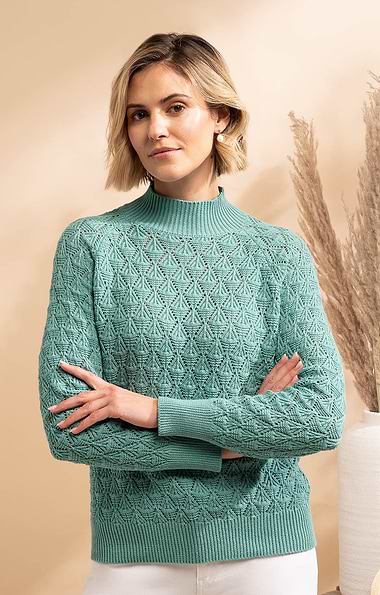 Ladies Cotton Pointelle Turtle Neck Jumper