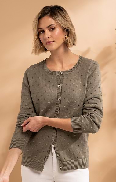 Ladies Cotton Pointelle Cardigan