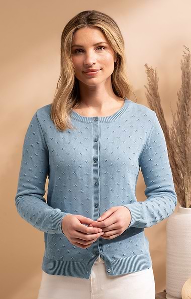 Ladies Cotton Pointelle Cardigan