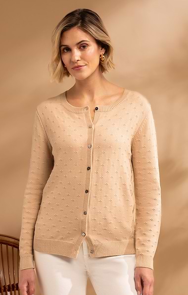Ladies Cotton Pointelle Cardigan