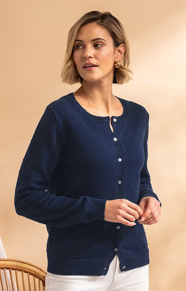 Ladies Cotton Pointelle Cardigan