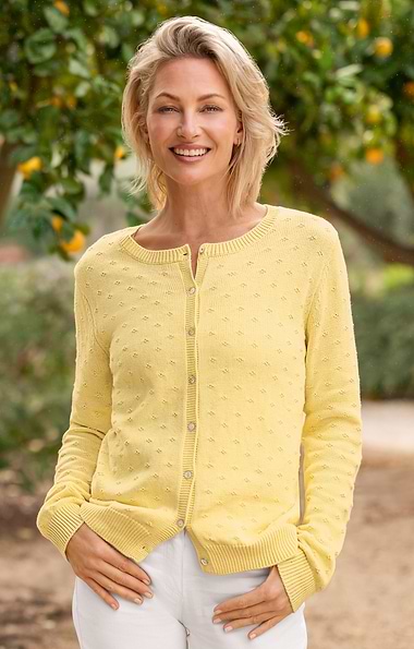 Ladies Cotton Pointelle Cardigan