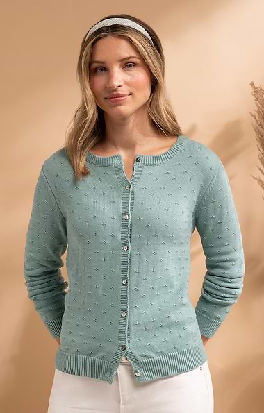 Ladies Cotton Pointelle Cardigan