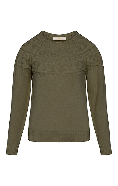 Ladies Cotton Pointelle Yoke Crew