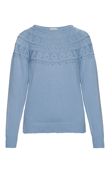 Ladies Cotton Pointelle Yoke Crew