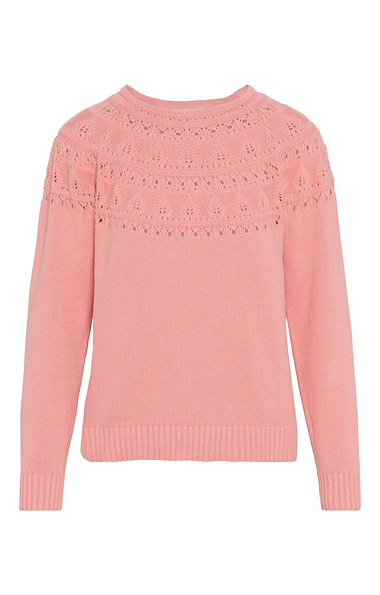 Ladies Cotton Pointelle Yoke Crew